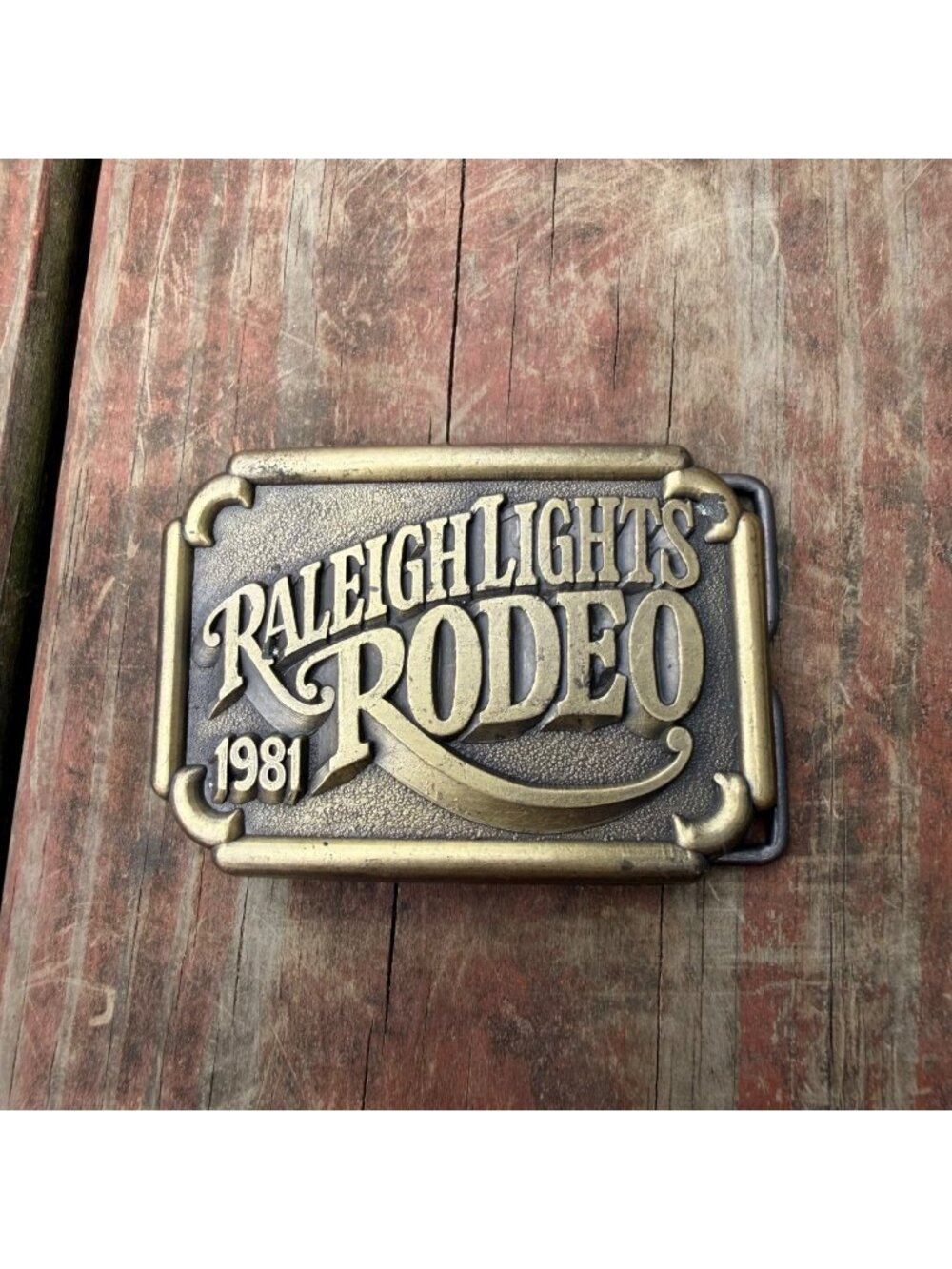 Raleigh Lights 1981 Rodeo Brass Belt Buckle Vintage Western Style